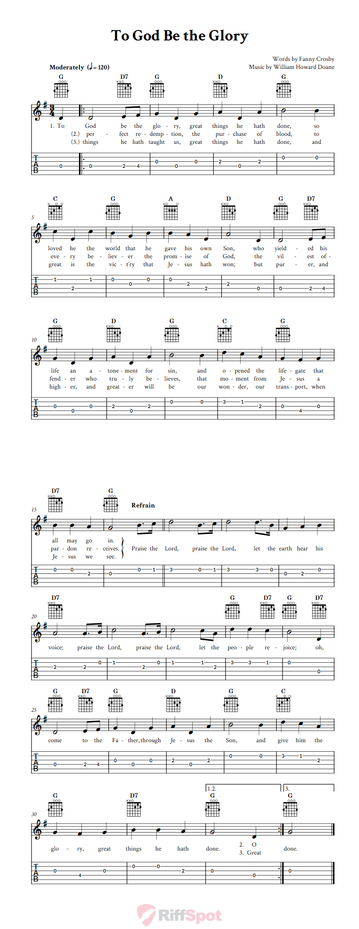 To God Be the Glory Guitar Tab