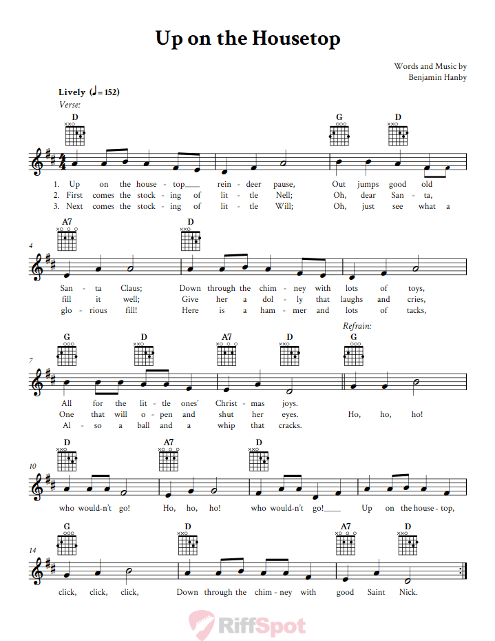 Up on the Housetop Guitar Chords and Vocal Sheet Music