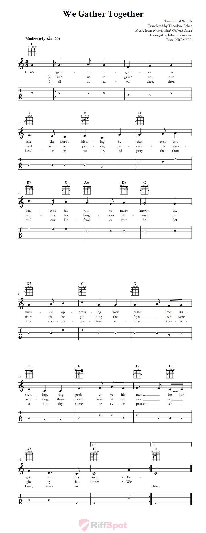 We Gather Together Guitar Tab