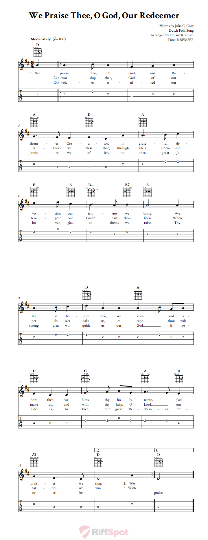 We Praise Thee, O God, Our Redeemer Guitar Tab