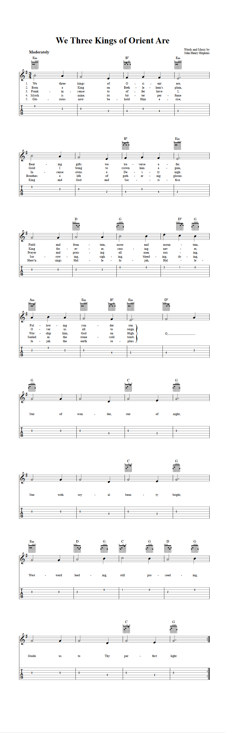 We Three Kings of Orient Are Guitar Tab