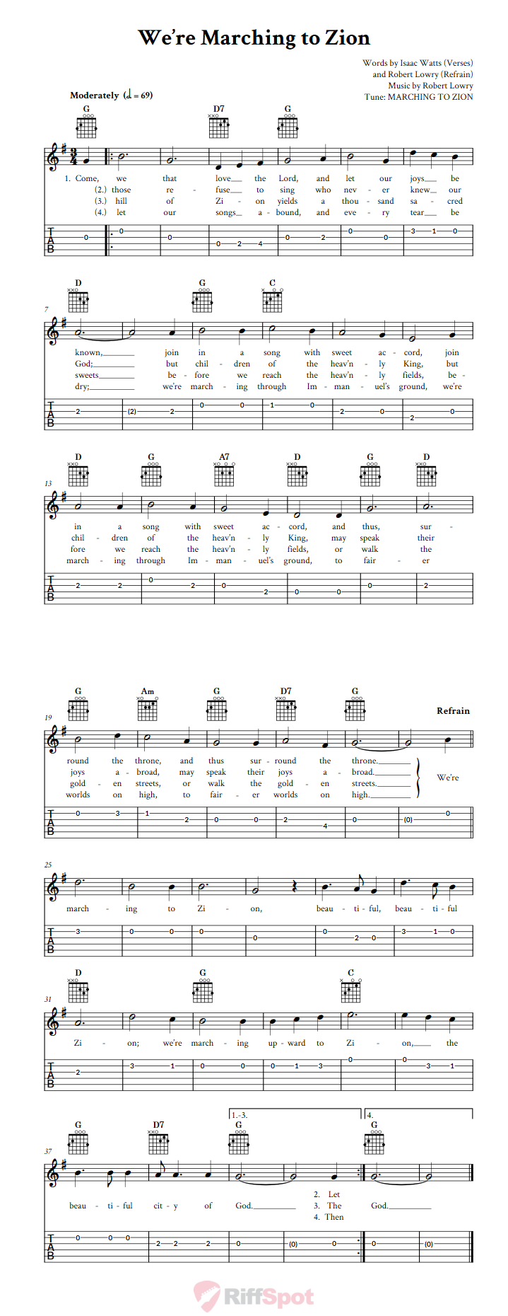 We're Marching to Zion Guitar Tab