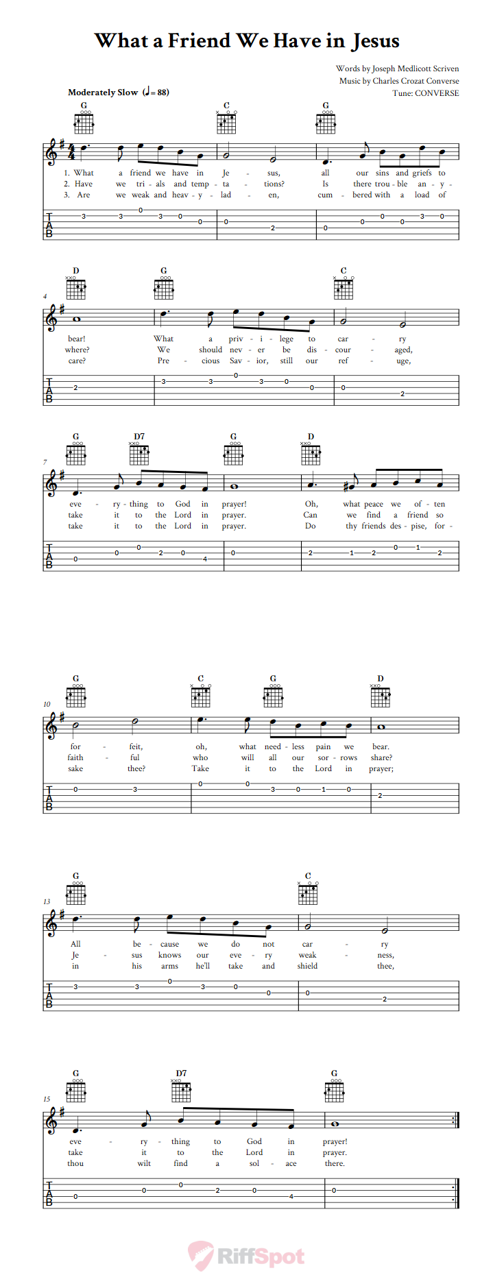 What A Friend We Have In Jesus Easy Guitar Sheet Music And Tab With 