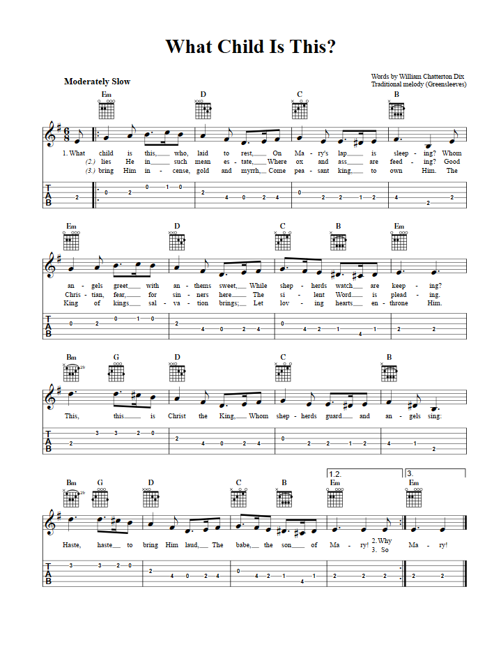 What Child Is This Easy Guitar Sheet Music And Tab With Chords And Lyrics