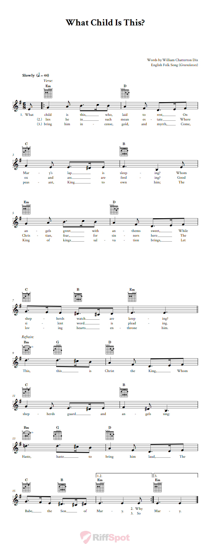 What Child Is This? Guitar Chords and Vocal Sheet Music