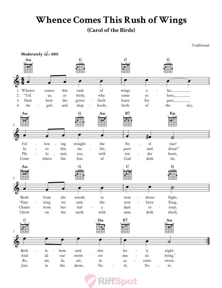 Whence Comes This Rush of Wings Guitar Chords and Vocal Sheet Music