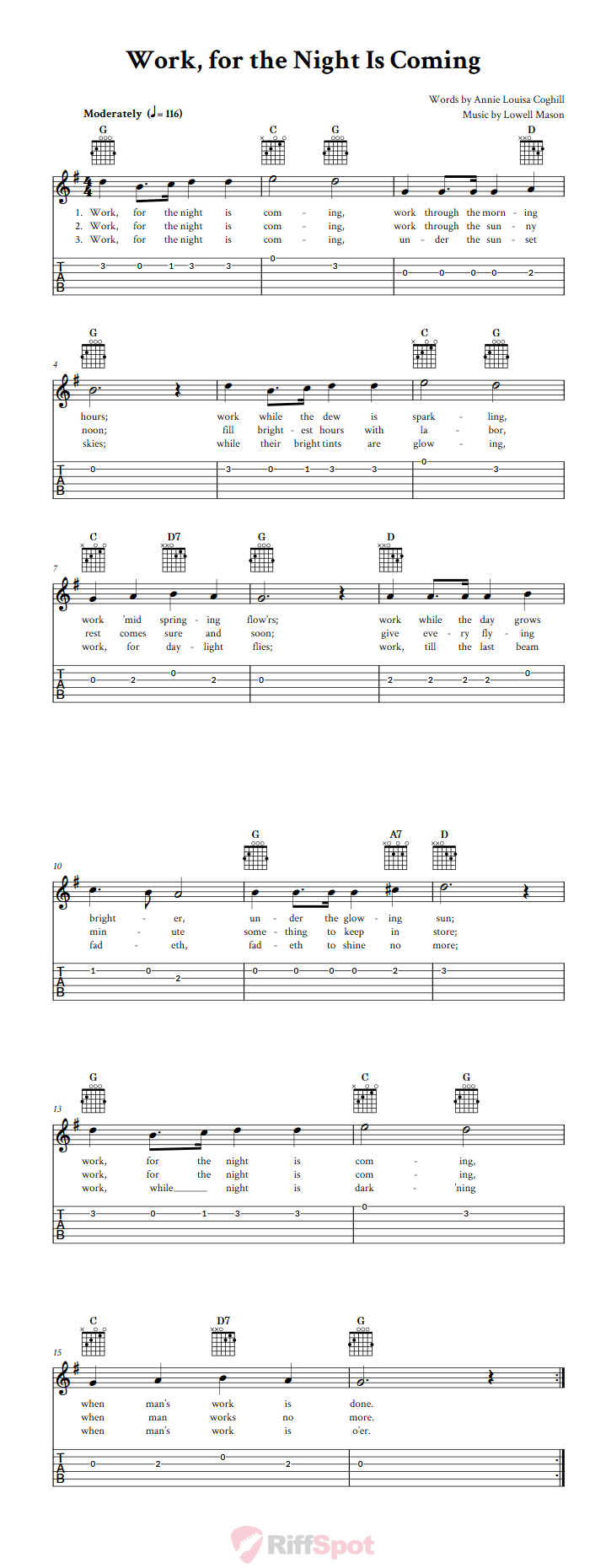 Work, For the Night Is Coming Guitar Tab