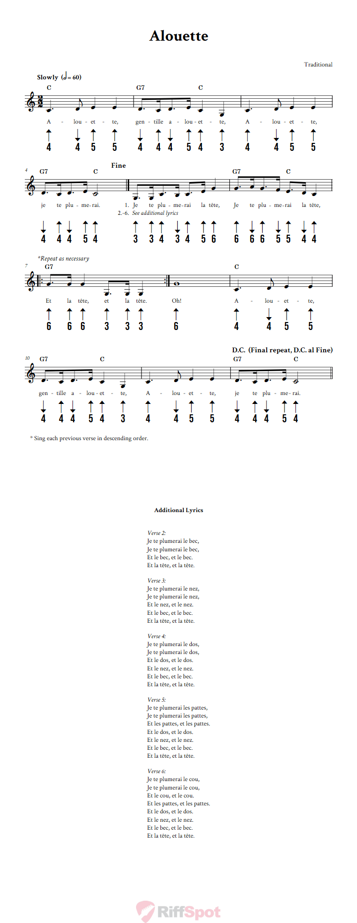 Alouette Harmonica Tab