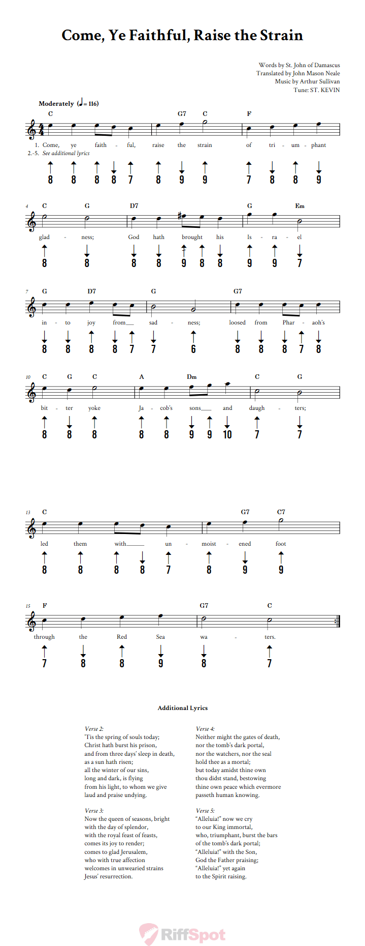 Come, Ye Faithful, Raise the Strain Harmonica Tab