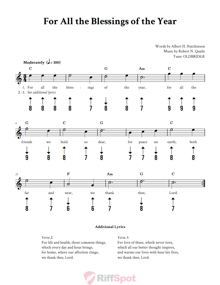 For All the Blessings of the Year Harmonica Tab