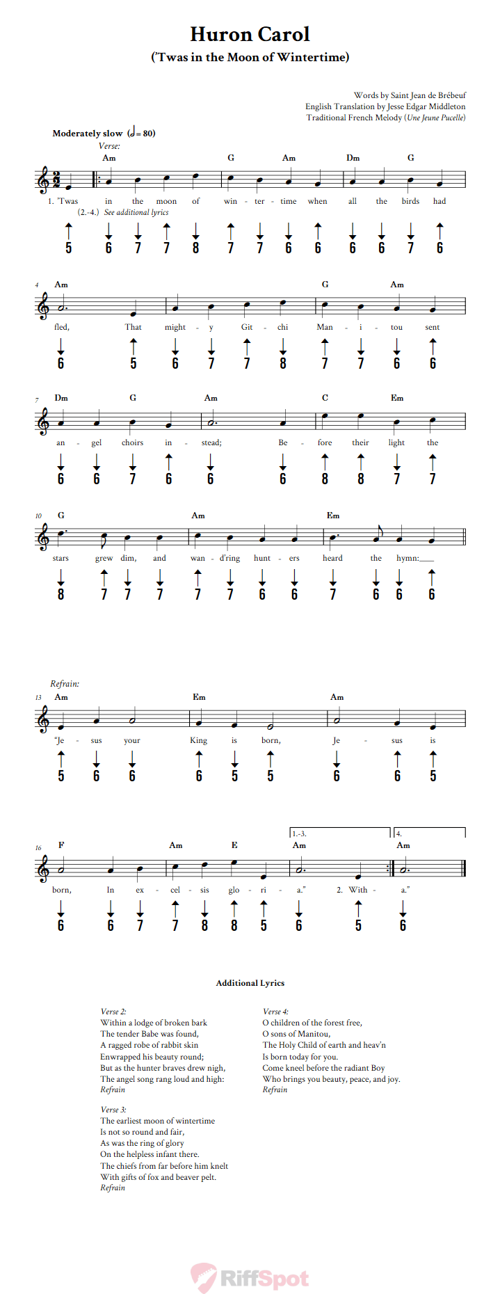 Huron Carol Harmonica Tab