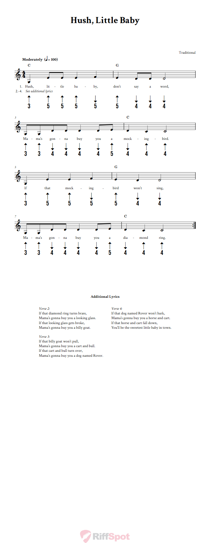 Hush, Little Baby Harmonica Tab