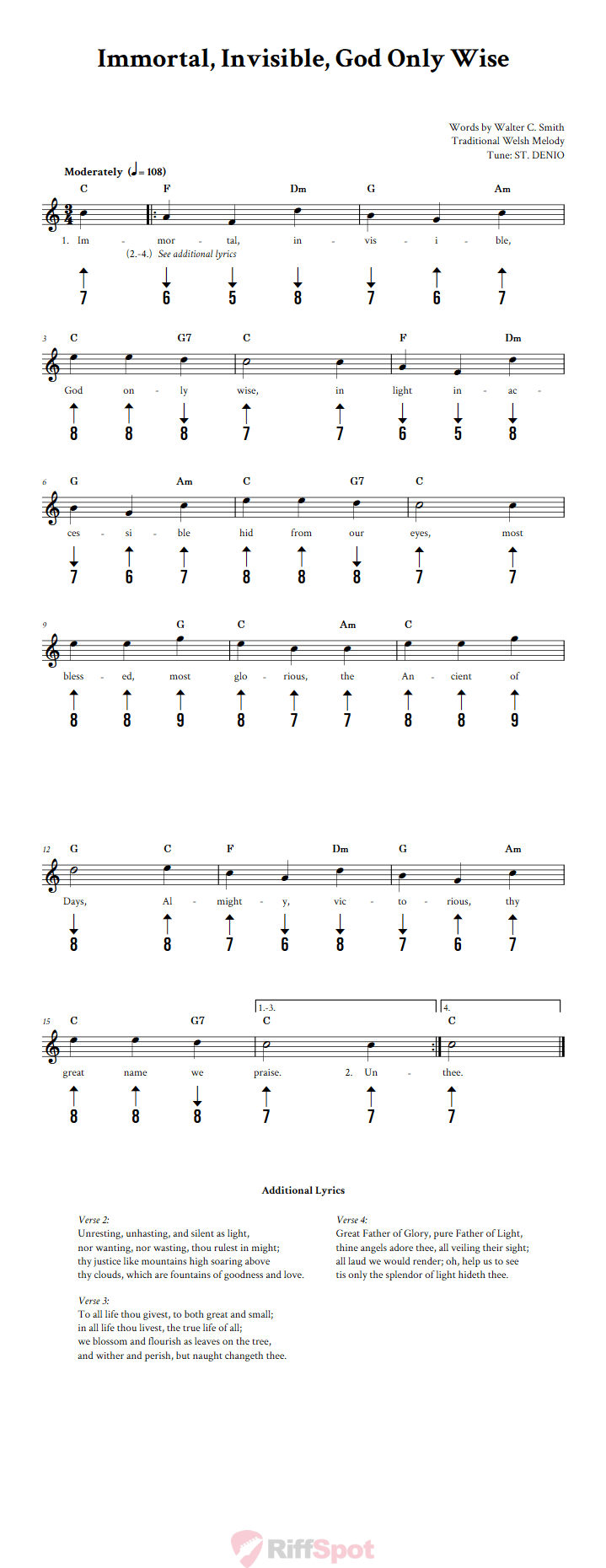 Immortal, Invisible, God Only Wise Harmonica Tab