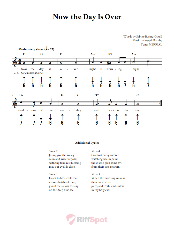 Now the Day Is Over Harmonica Tab