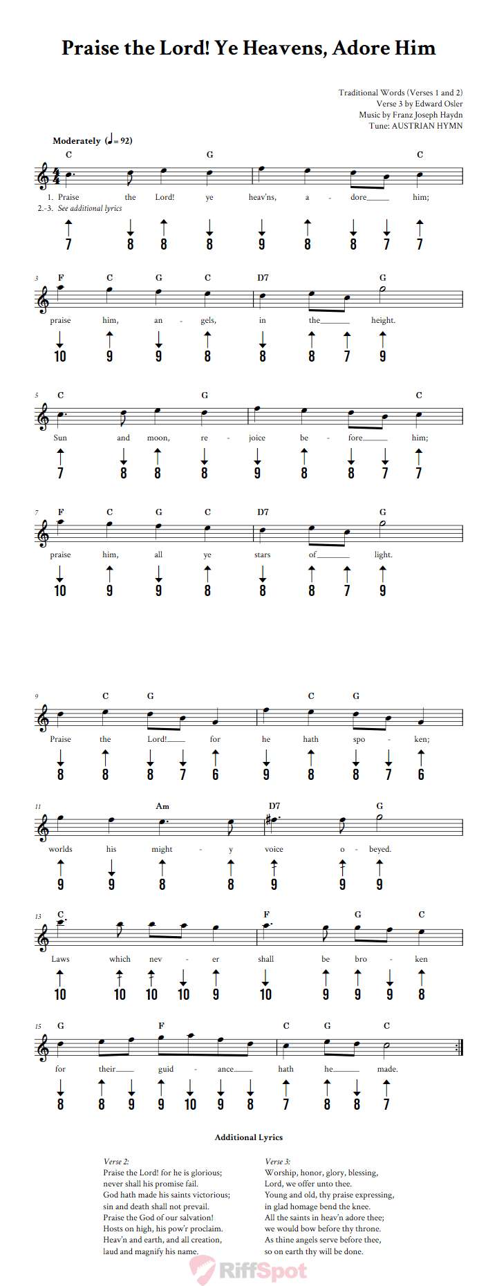 Praise the Lord! Ye Heavens, Adore Him Harmonica Tab