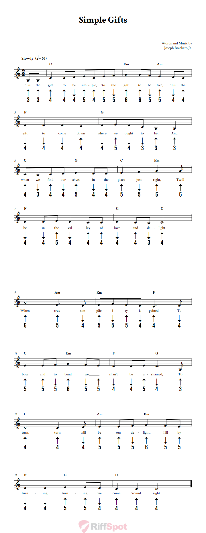 Simple Gifts Harmonica Tab
