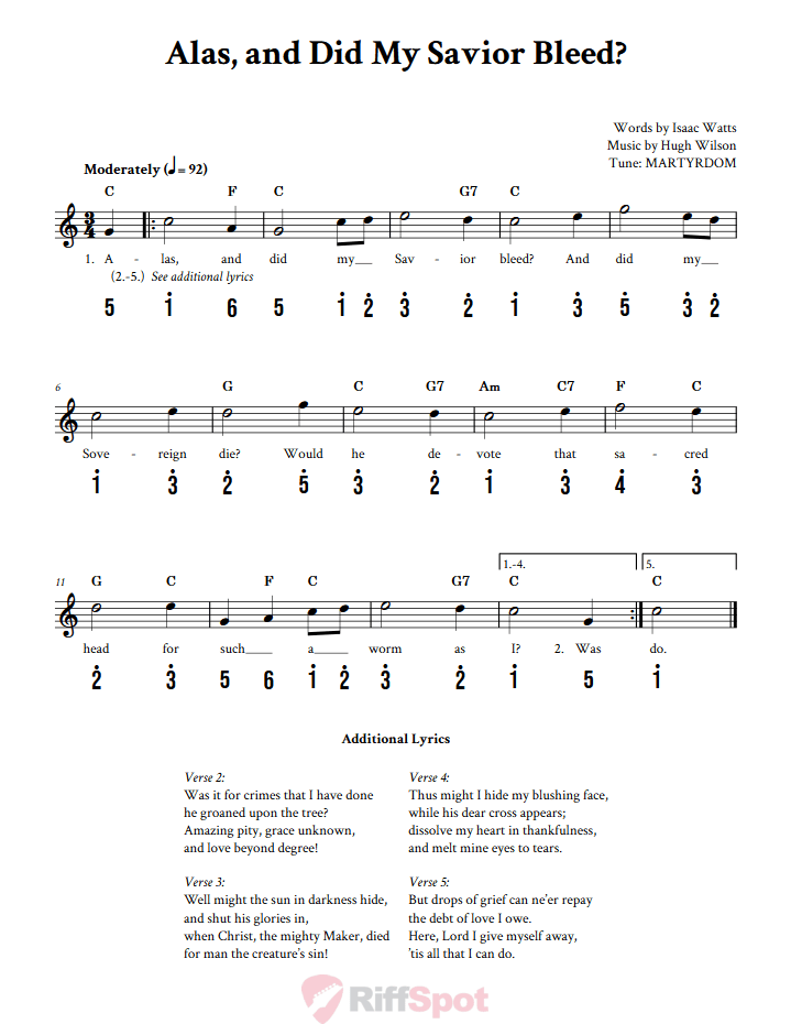 Alas, and Did My Savior Bleed Kalimba Tab