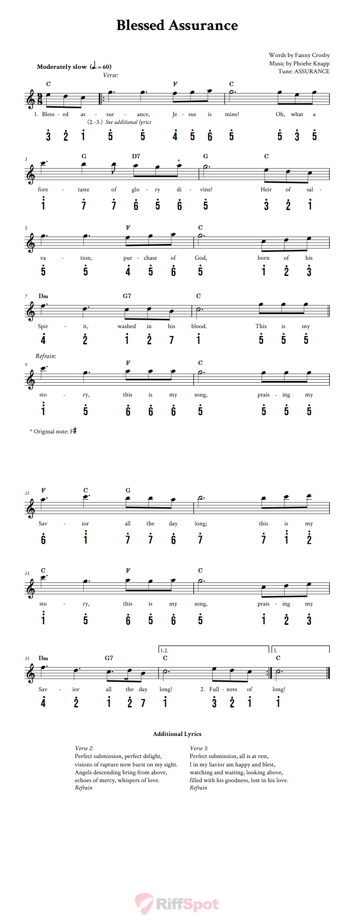 Blessed Assurance Kalimba Tab