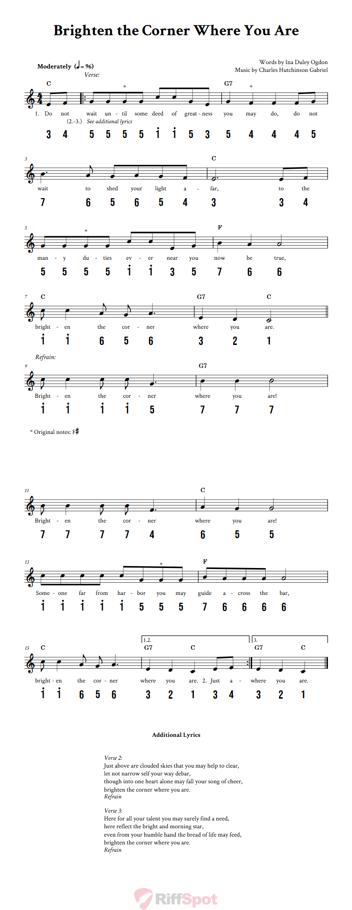 Brighten the Corner Where You Are Kalimba Tab