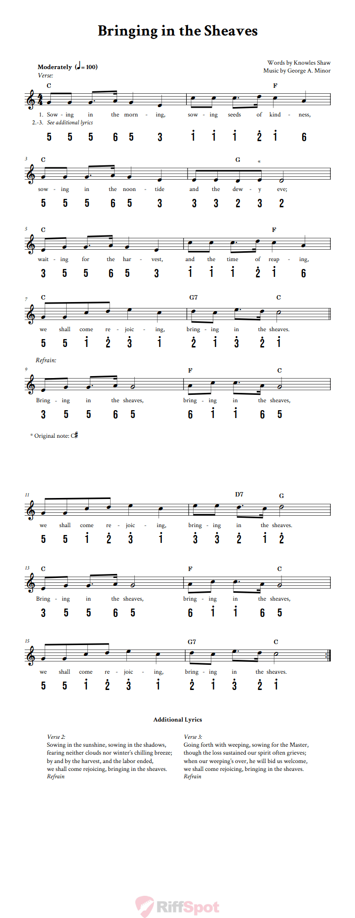 Bringing In The Sheaves Kalimba Tab
