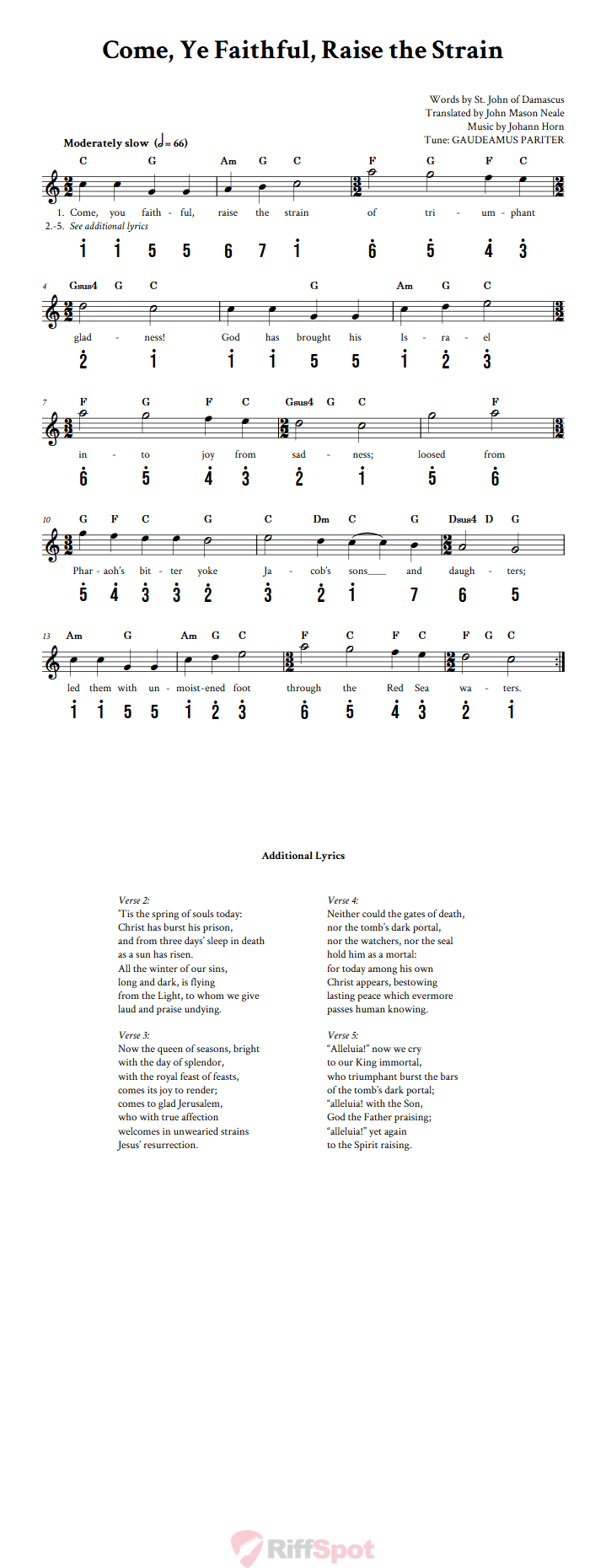 Come, Ye Faithful, Raise the Strain Kalimba Tab