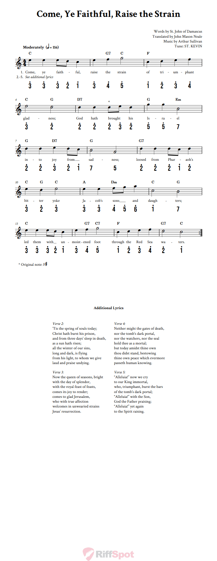 Come, Ye Faithful, Raise the Strain Kalimba Tab