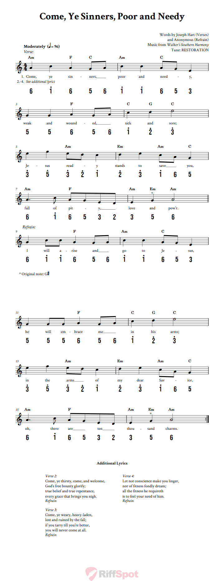 Come, Ye Sinners, Poor and Needy Kalimba Tab