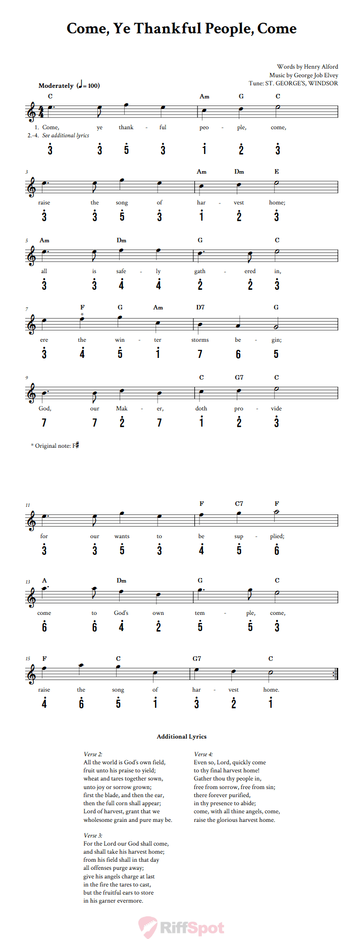Come, Ye Thankful People, Come Kalimba Tab