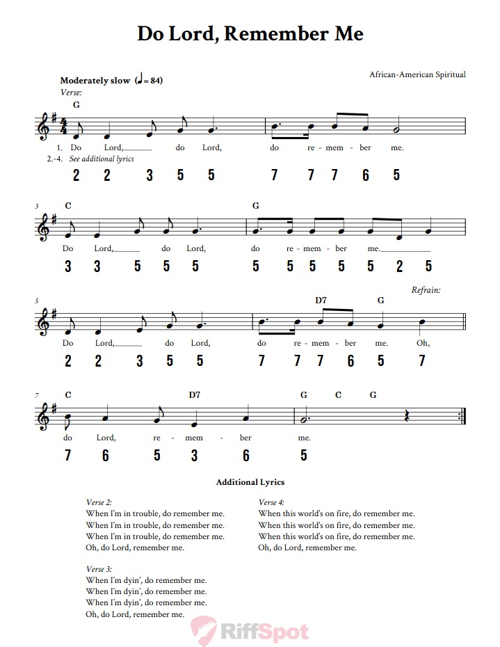 Do Lord, Remember Me Kalimba Tab