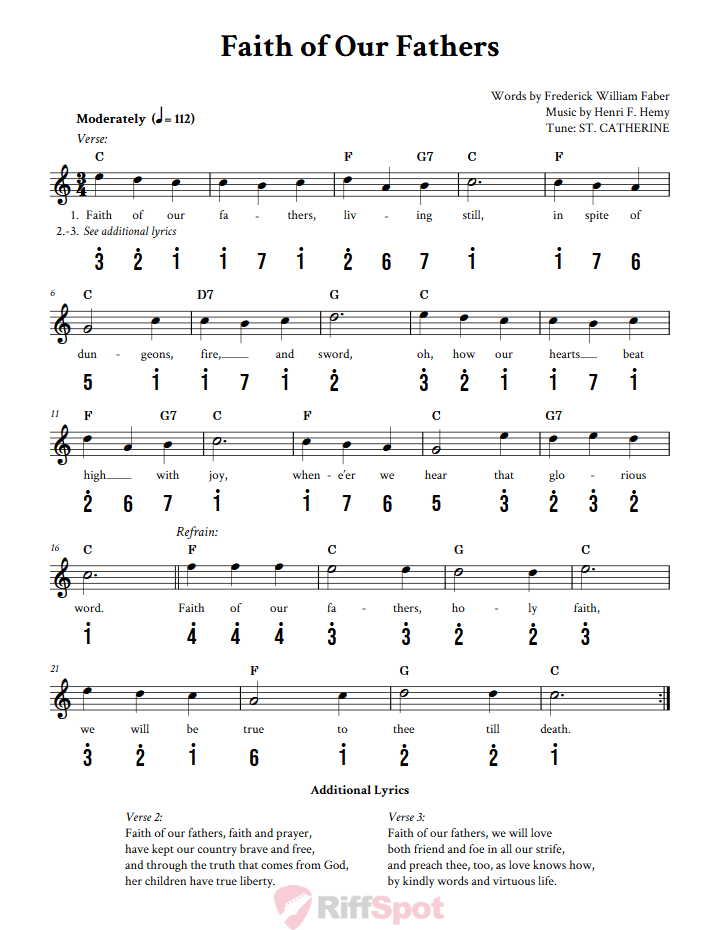 Faith of Our Fathers Kalimba Tab