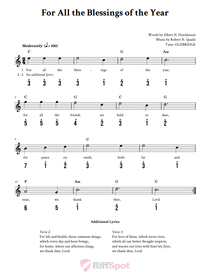 For All the Blessings of the Year Kalimba Tab