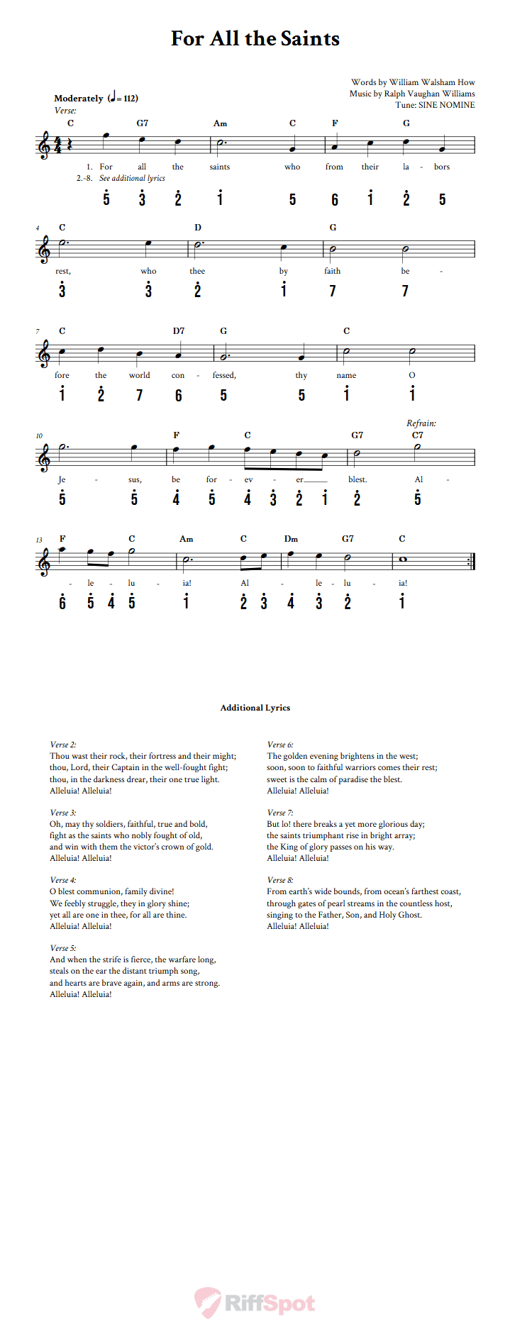 For All the Saints Kalimba Tab