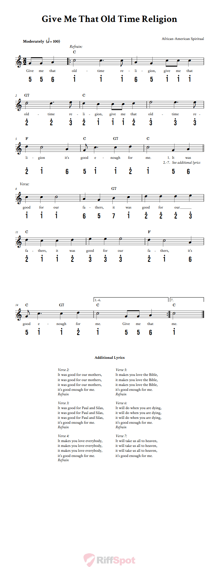 Give Me That Old Time Religion Kalimba Tab