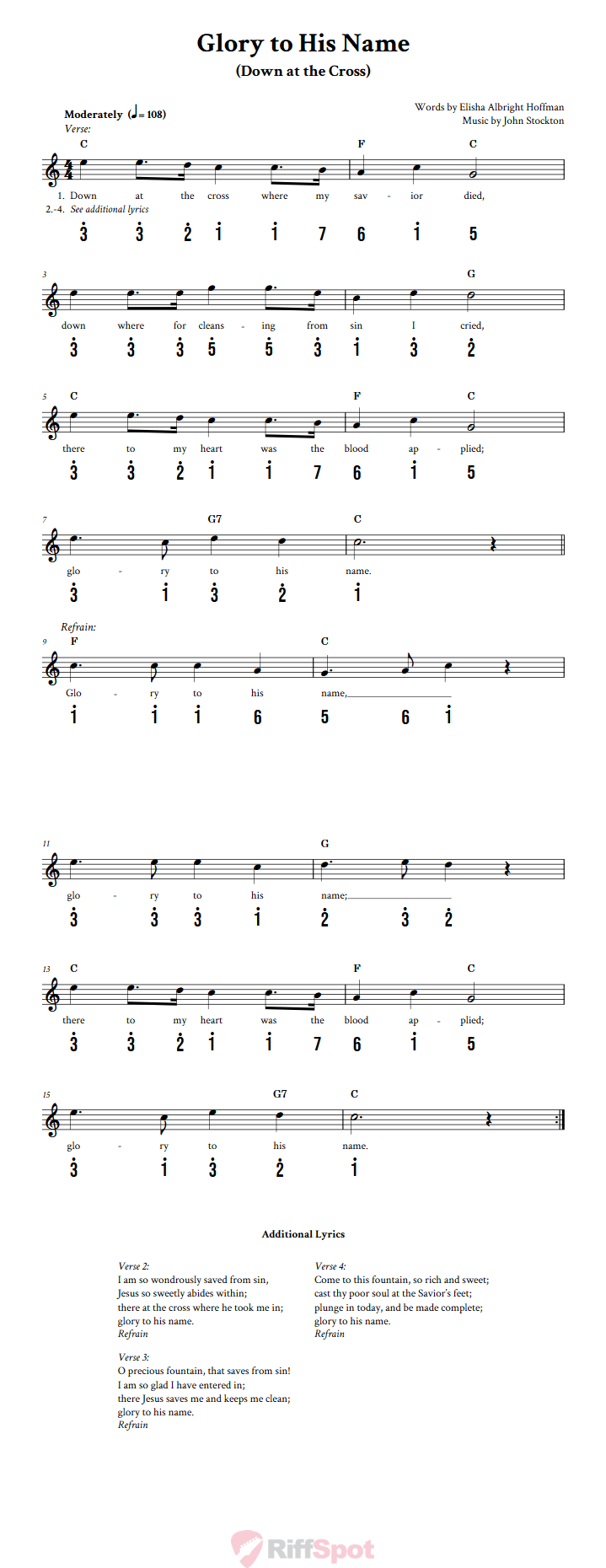 Glory To His Name Kalimba Tab