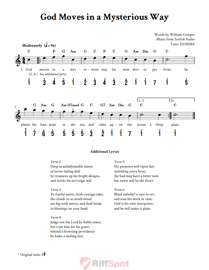 God Moves in a Mysterious Way Kalimba Tab