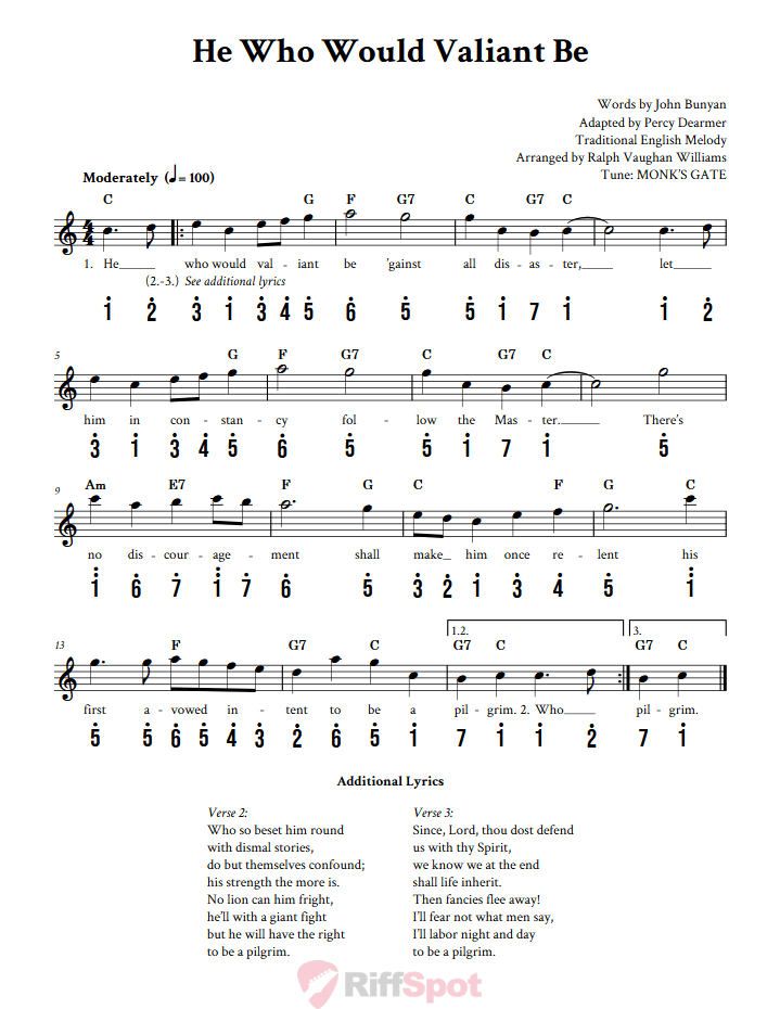 He Who Would Valiant Be Kalimba Tab