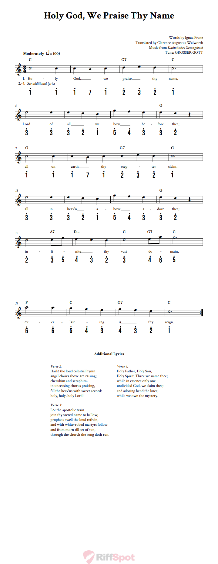 Holy God, We Praise Thy Name Kalimba Tab
