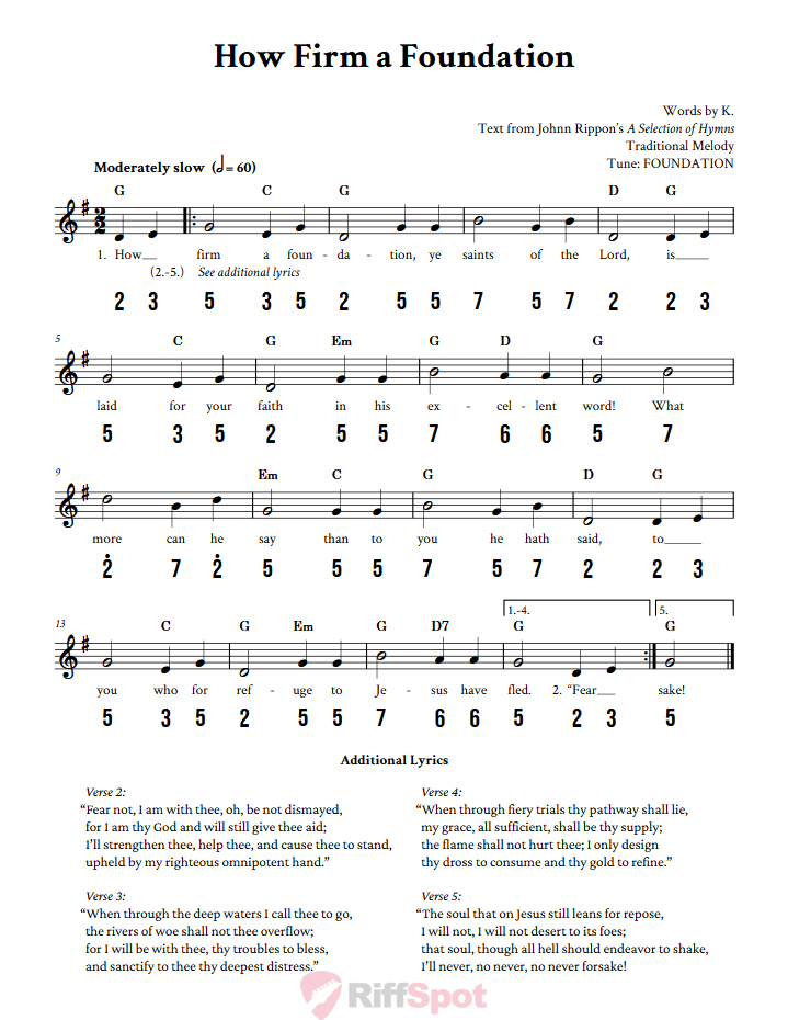 How Firm a Foundation Kalimba Tab