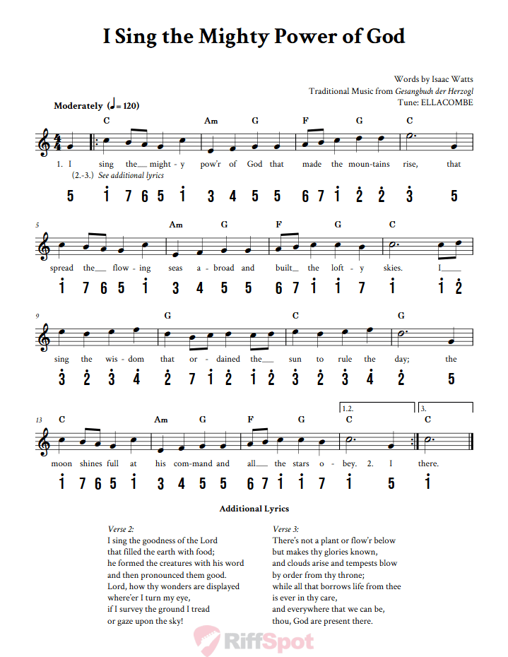 I Sing the Mighty Power of God Kalimba Tab