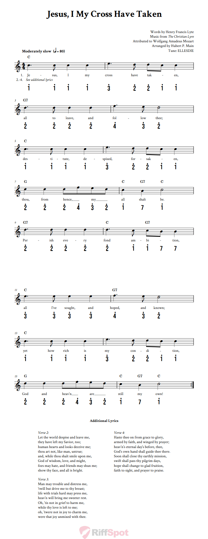 Jesus, I My Cross Have Taken Kalimba Tab