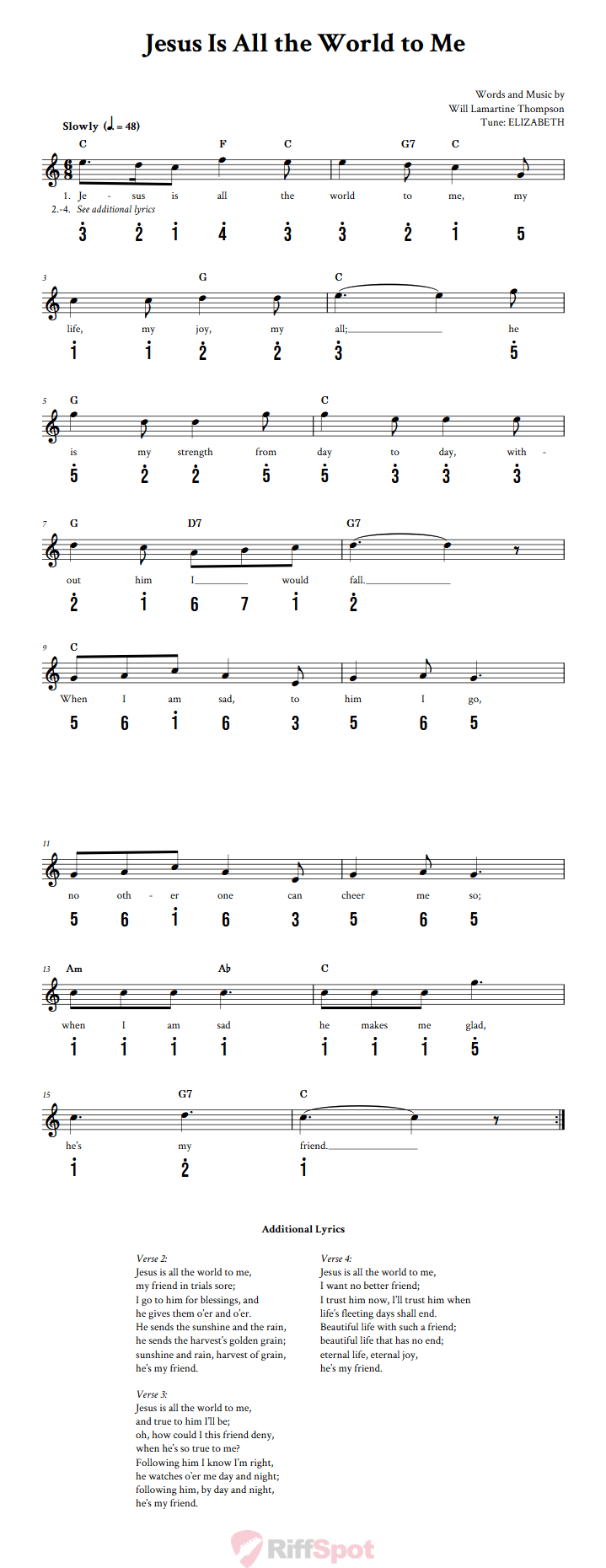 Jesus Is All the World to Me Kalimba Tab