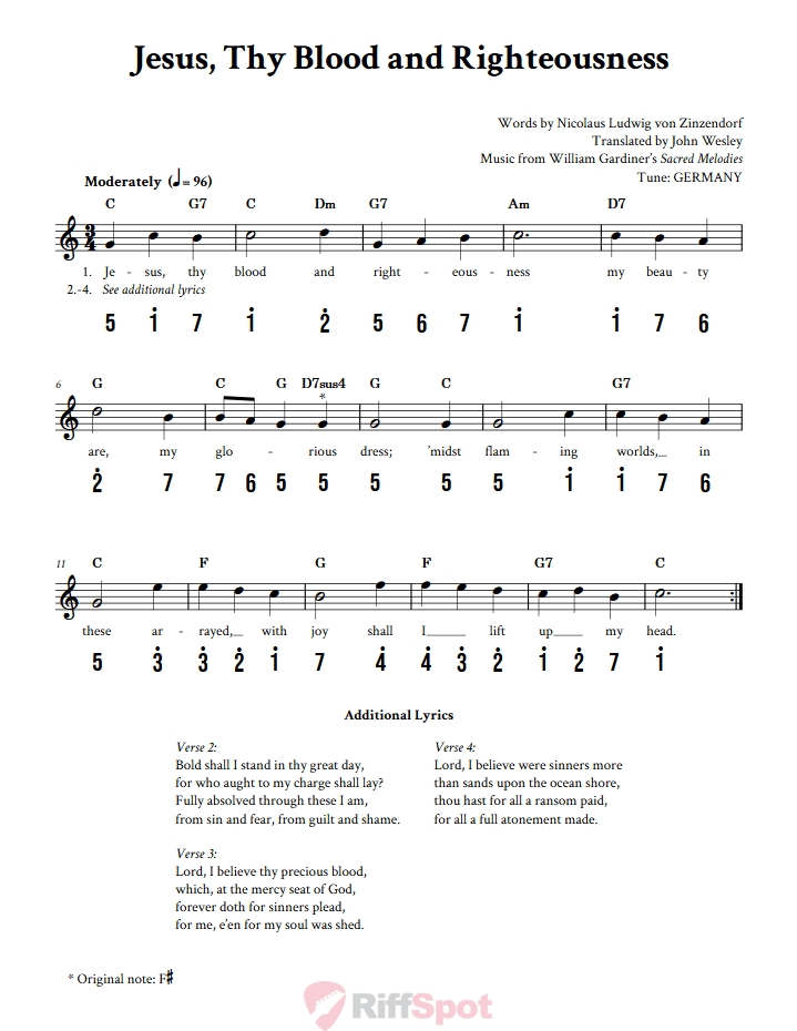 Jesus, Thy Blood and Righteousness Kalimba Tab