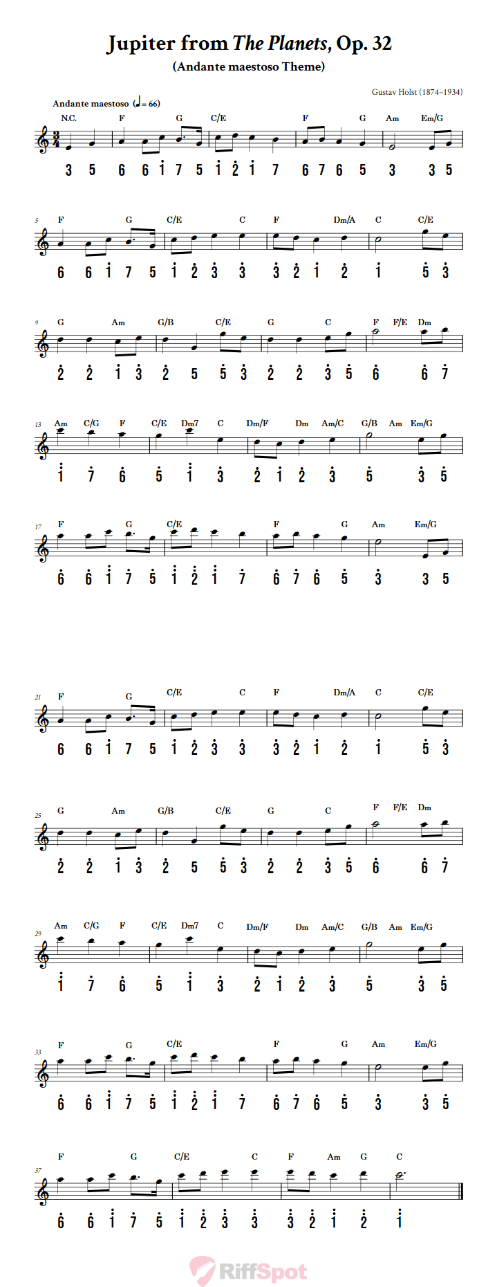 Jupiter from The Planets Kalimba Tab