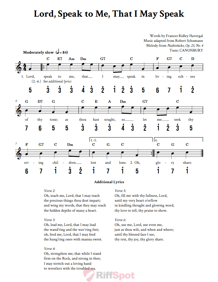 Lord, Speak to Me, that I May Speak Kalimba Tab