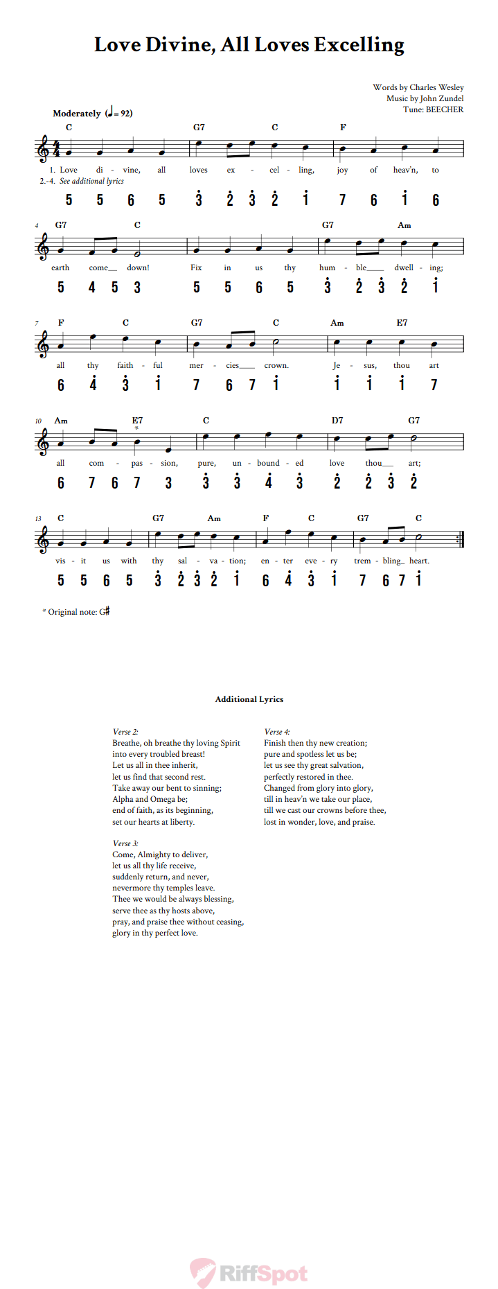 Love Divine, All Loves Excelling Kalimba Tab