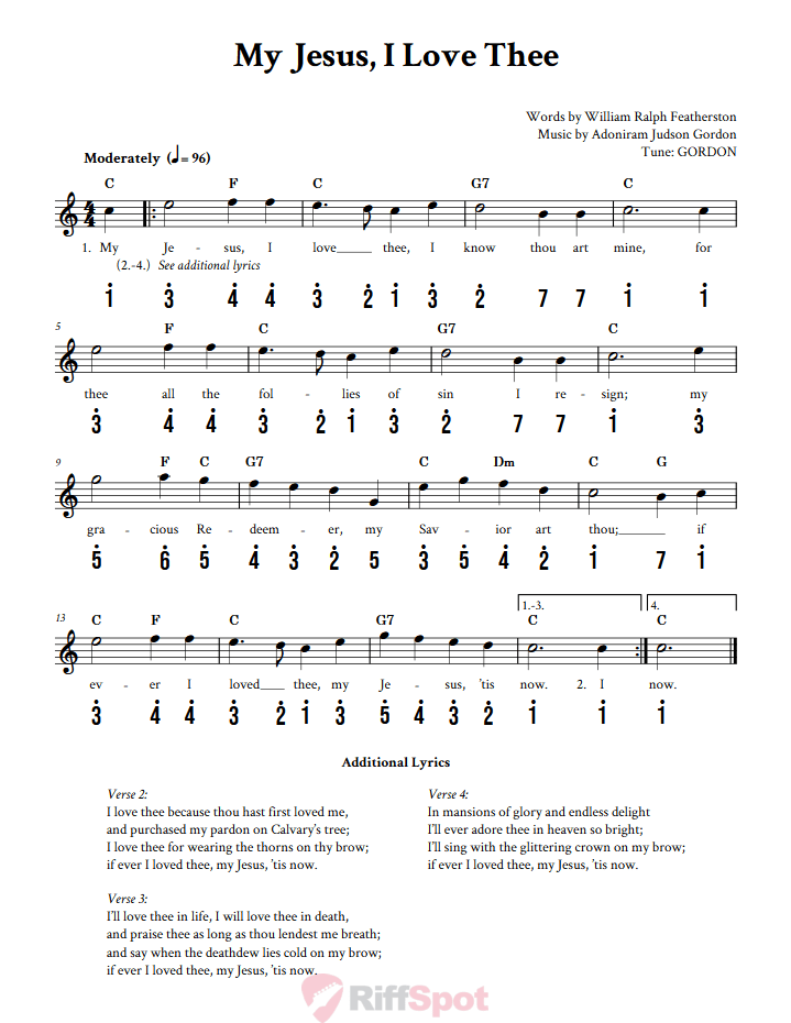 My Jesus, I Love Thee Kalimba Tab