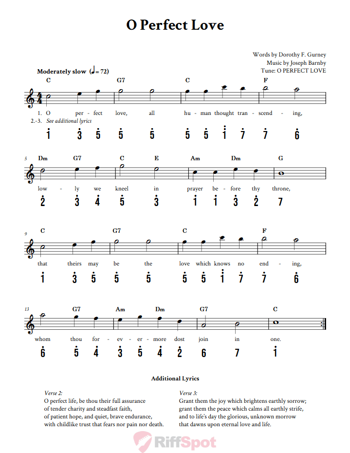 O Perfect Love Kalimba Tab