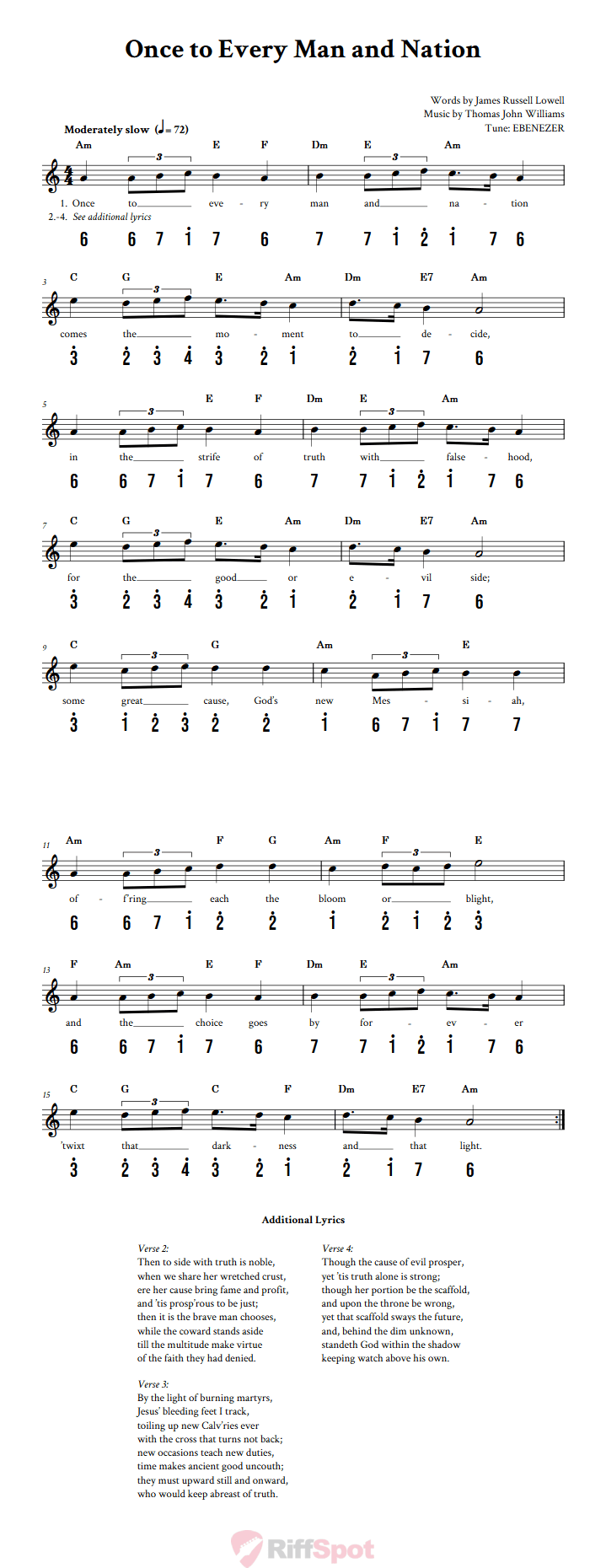 Once to Every Man and Nation Kalimba Tab
