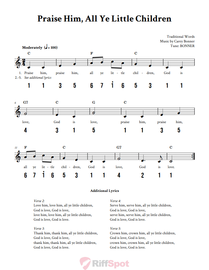 Praise Him, All Ye Little Children Kalimba Tab