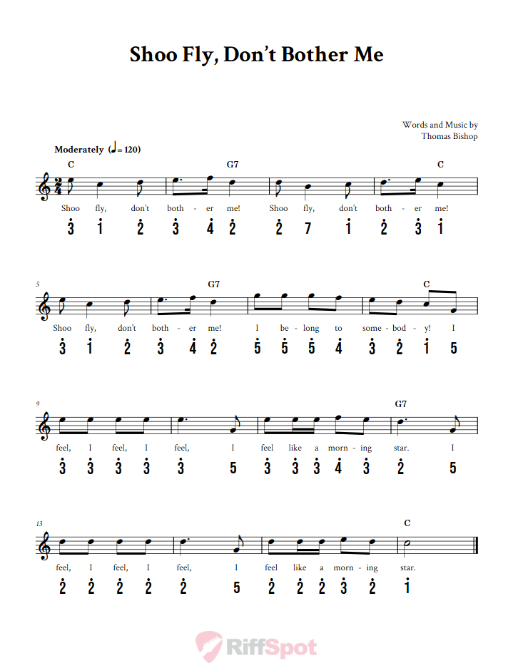 Shoo Fly, Don't Bother Me Kalimba Tab